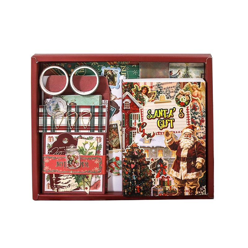 58Pcs Vintage Christmas Journal Gift Box Holiday Scrapbook Kit Santa Ephemera Set