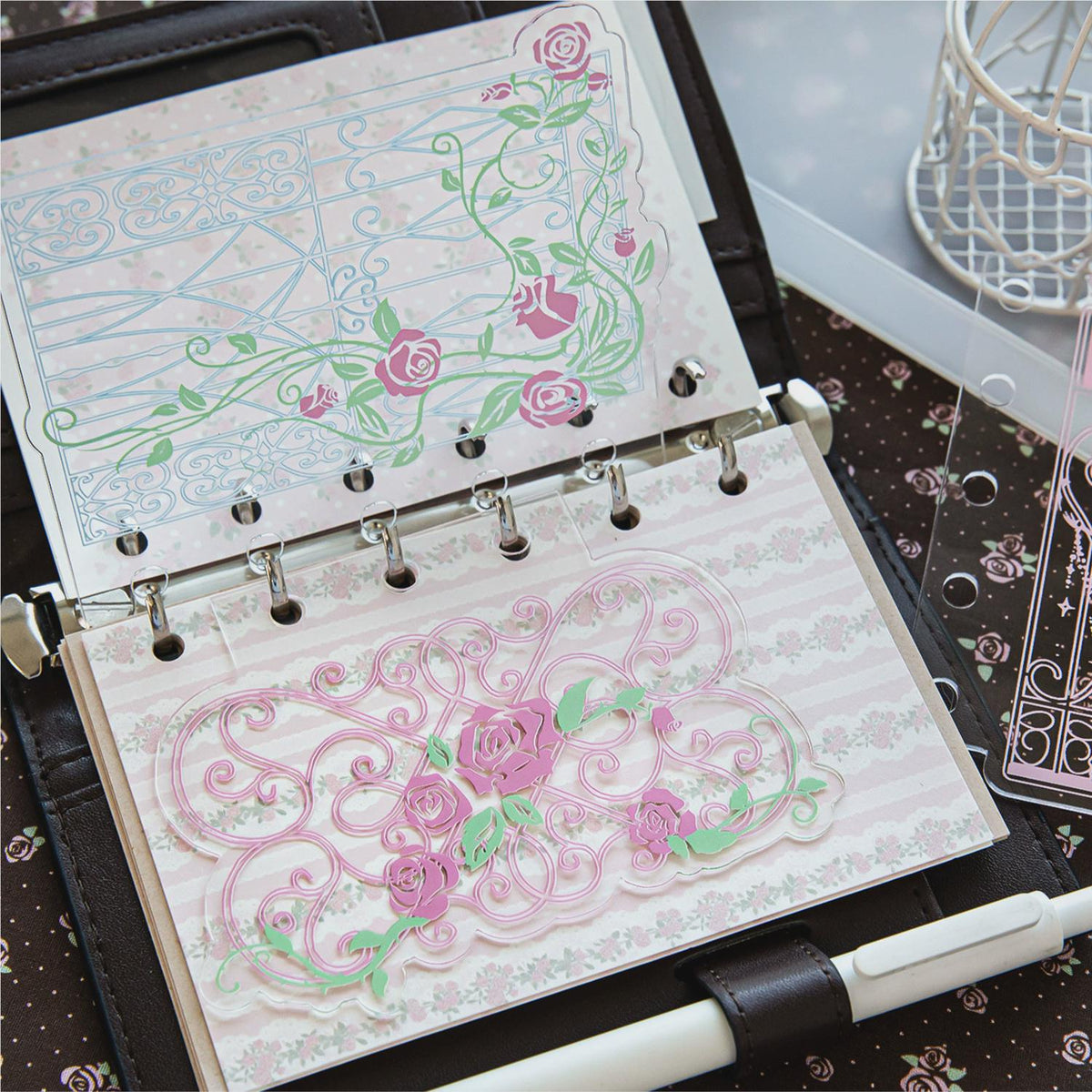 A7 Acrylic Filofax Personal Planner Dashboard, Rococo Flower Window Divider, Clear Botanical Photocard Decor