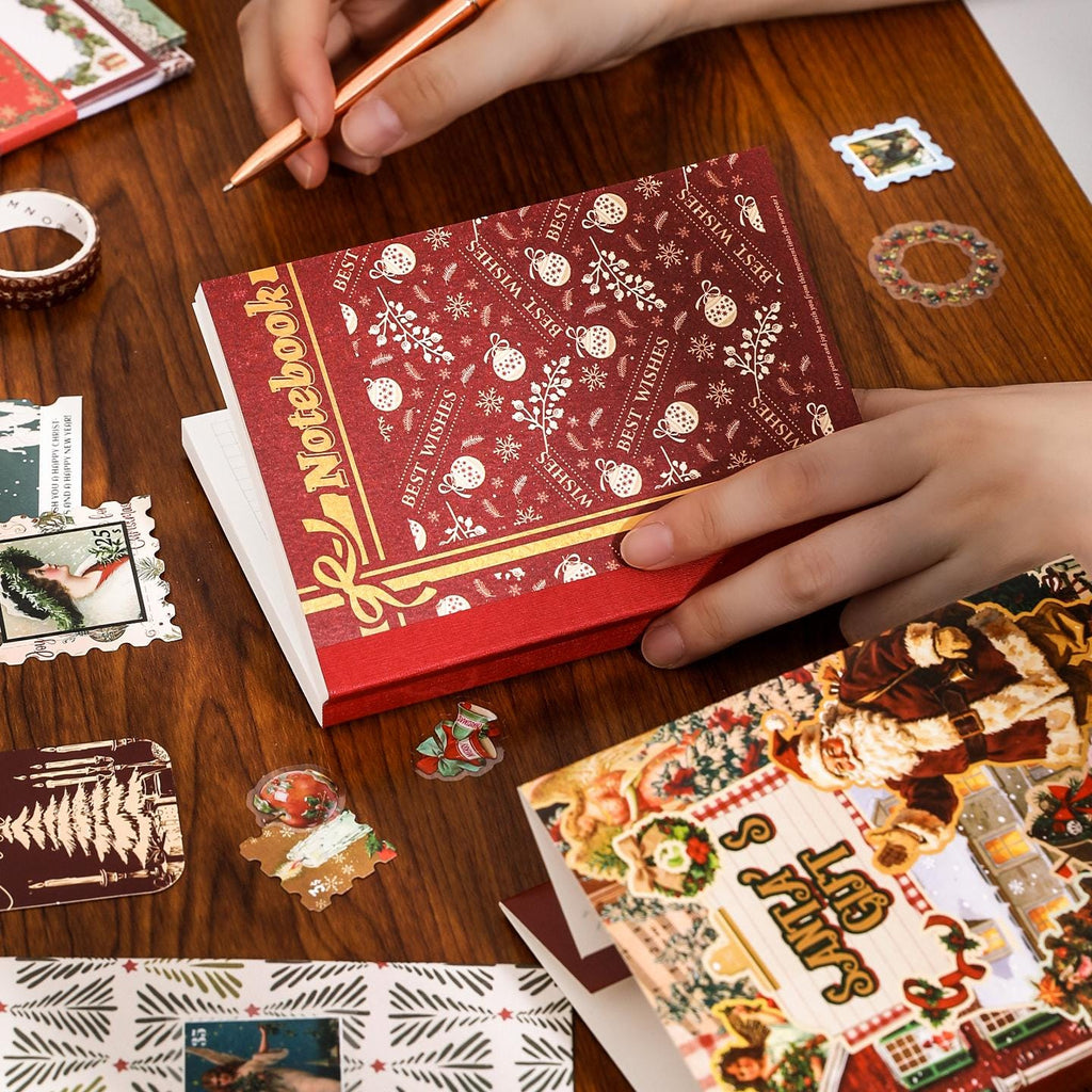 58Pcs Vintage Christmas Journal Gift Box Holiday Scrapbook Kit Santa Ephemera Set