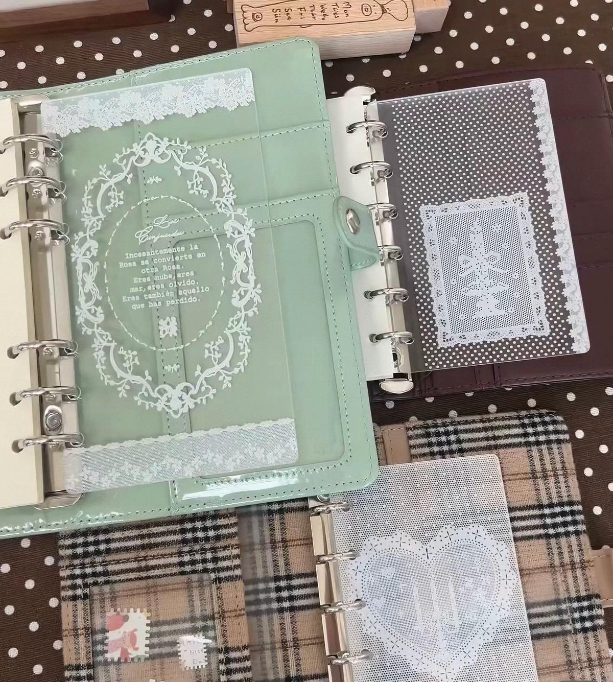 Acrylic Lace Polka Dot Ring Binder Insert, Clear Journal Divider (A6P, A7, M5)