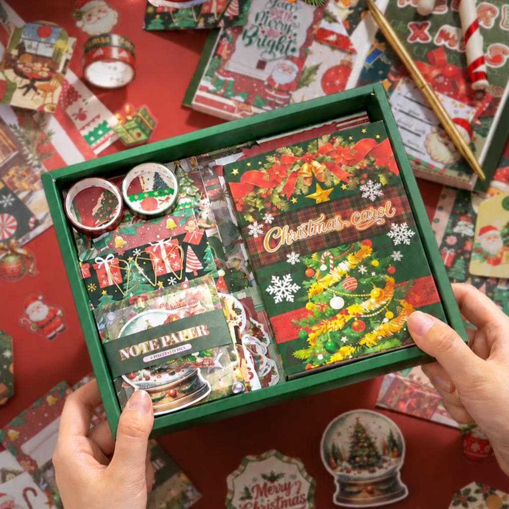 Christmas Journal Gift Box Holiday Scrapbook Set Stationery Pack