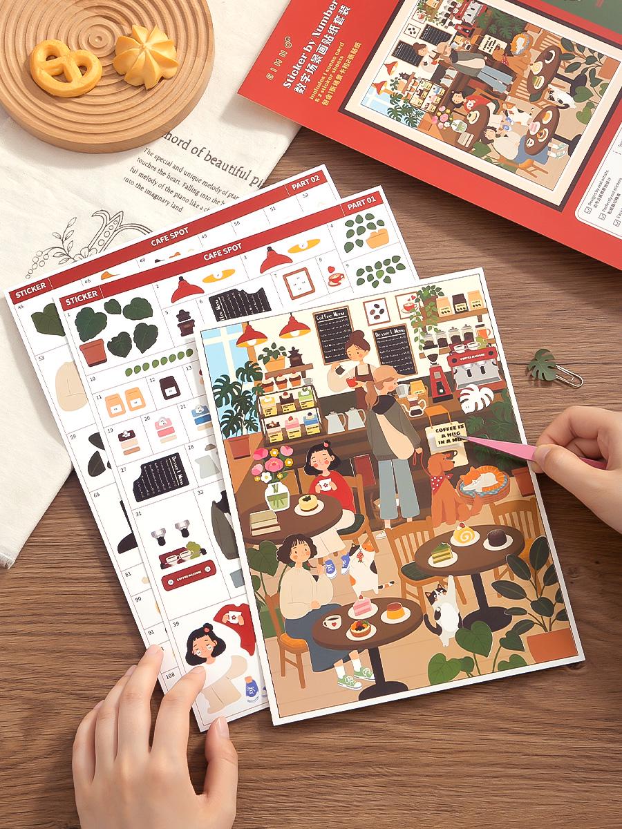 Sticker by Number Scene Kit, Relaxing DIY Craft Puzzle, Paint Activity, Mindful Gift