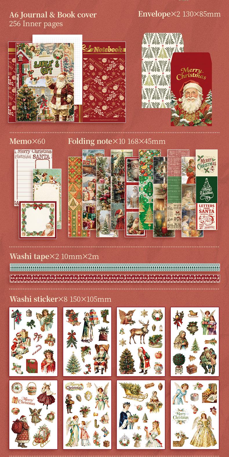 58Pcs Vintage Christmas Journal Gift Box Holiday Scrapbook Kit Santa Ephemera Set