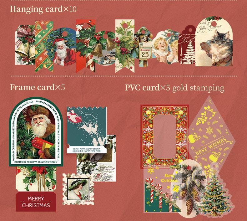 58Pcs Vintage Christmas Journal Gift Box Holiday Scrapbook Kit Santa Ephemera Set