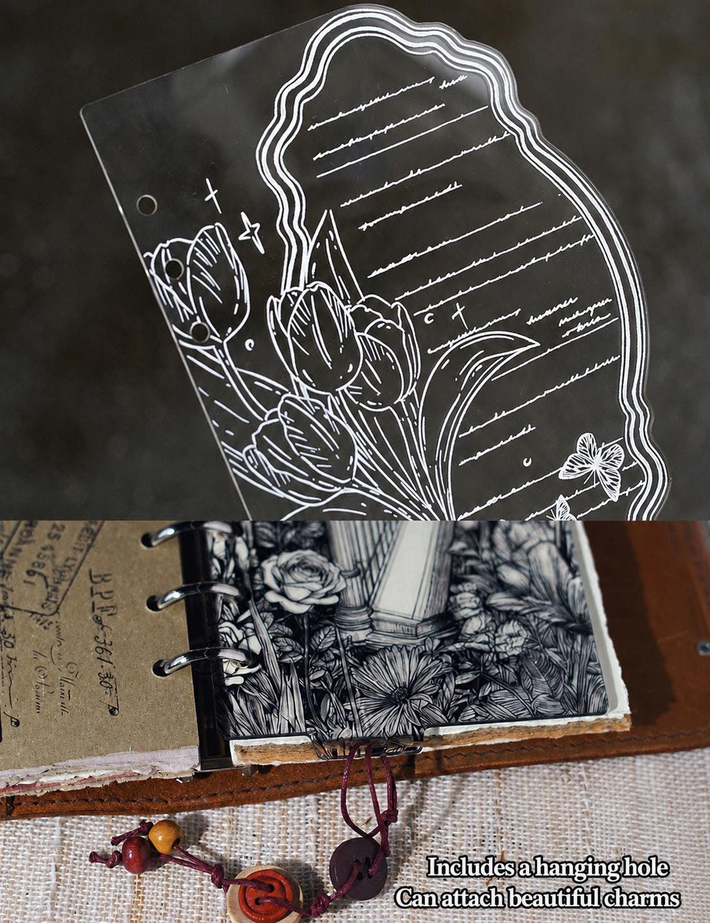 A5 A7 Acrylic  Filofax Personal Planner Dashboard, Botanical Engraved 6-Ring Binder Divider