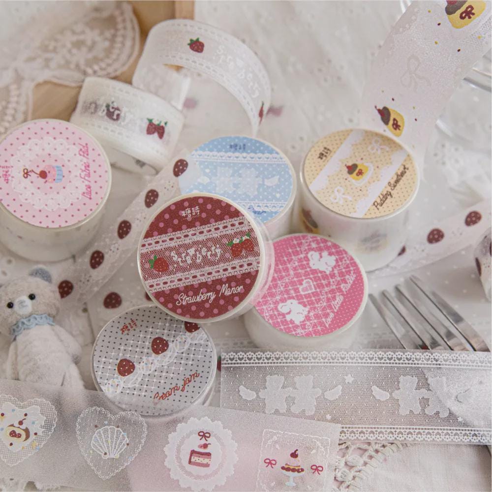 Lace PET Washi Tape, Sparkling Journal Decorative Tape, Junk Journal Supplies, Aesthetic Scrapbook Ephemera, Craft Border Decals