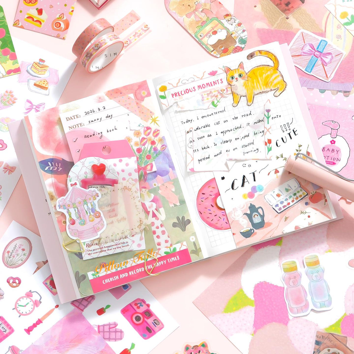 A6 Pink Journal Gift Box Curated Korean Scrapbook Set Washi Sticker Pack