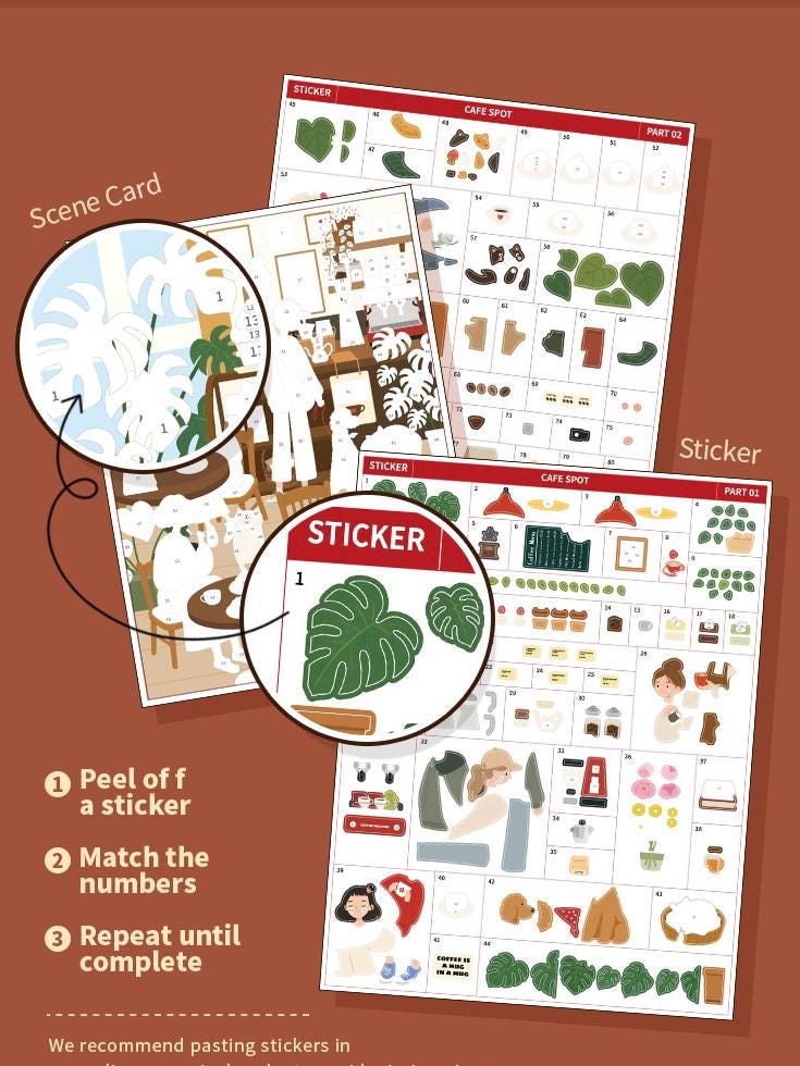 Sticker by Number Scene Kit, Relaxing DIY Craft Puzzle, Paint Activity, Mindful Gift