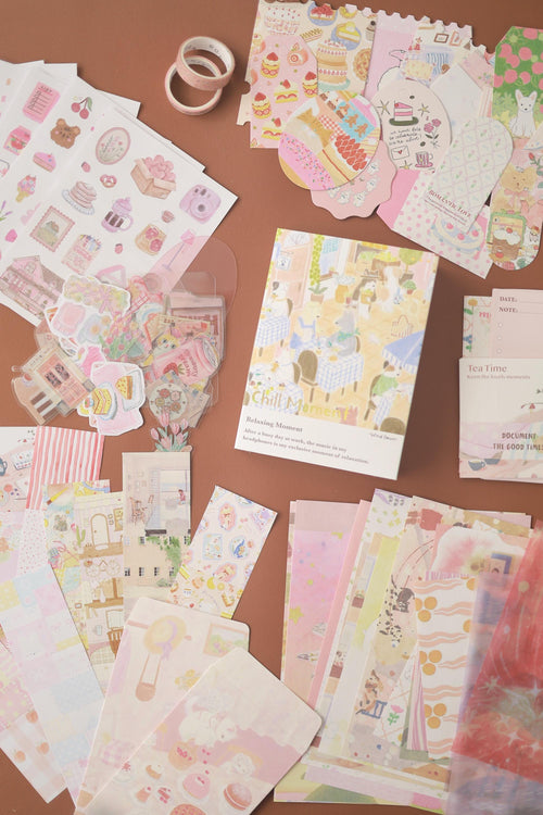 A6 Pink Journal Gift Box Curated Korean Scrapbook Set Washi Sticker Pack