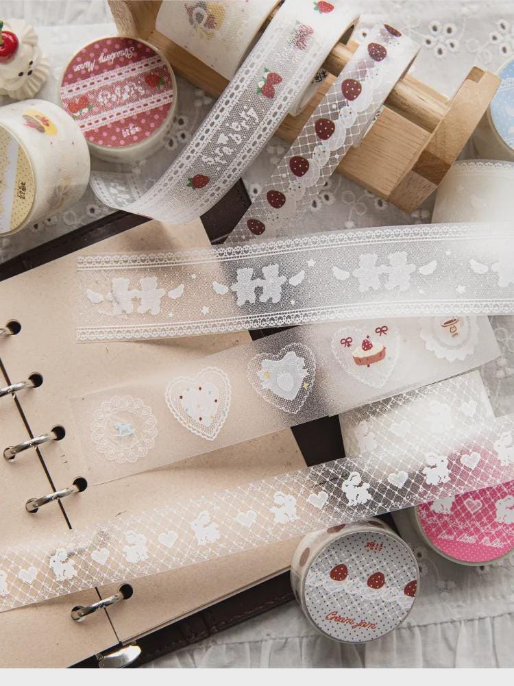 Lace PET Washi Tape, Sparkling Journal Decorative Tape, Junk Journal Supplies, Aesthetic Scrapbook Ephemera, Craft Border Decals