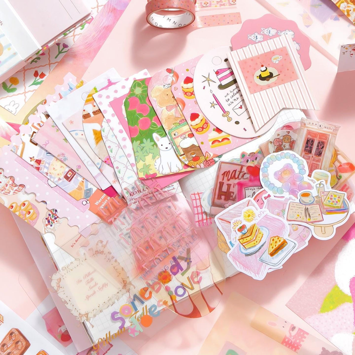 A6 Pink Journal Gift Box Curated Korean Scrapbook Set Washi Sticker Pack