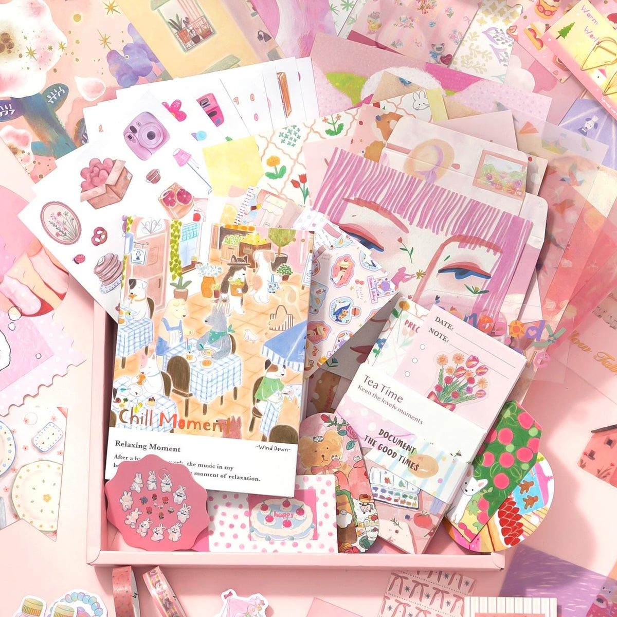 A6 Pink Journal Gift Box Curated Korean Scrapbook Set Washi Sticker Pack