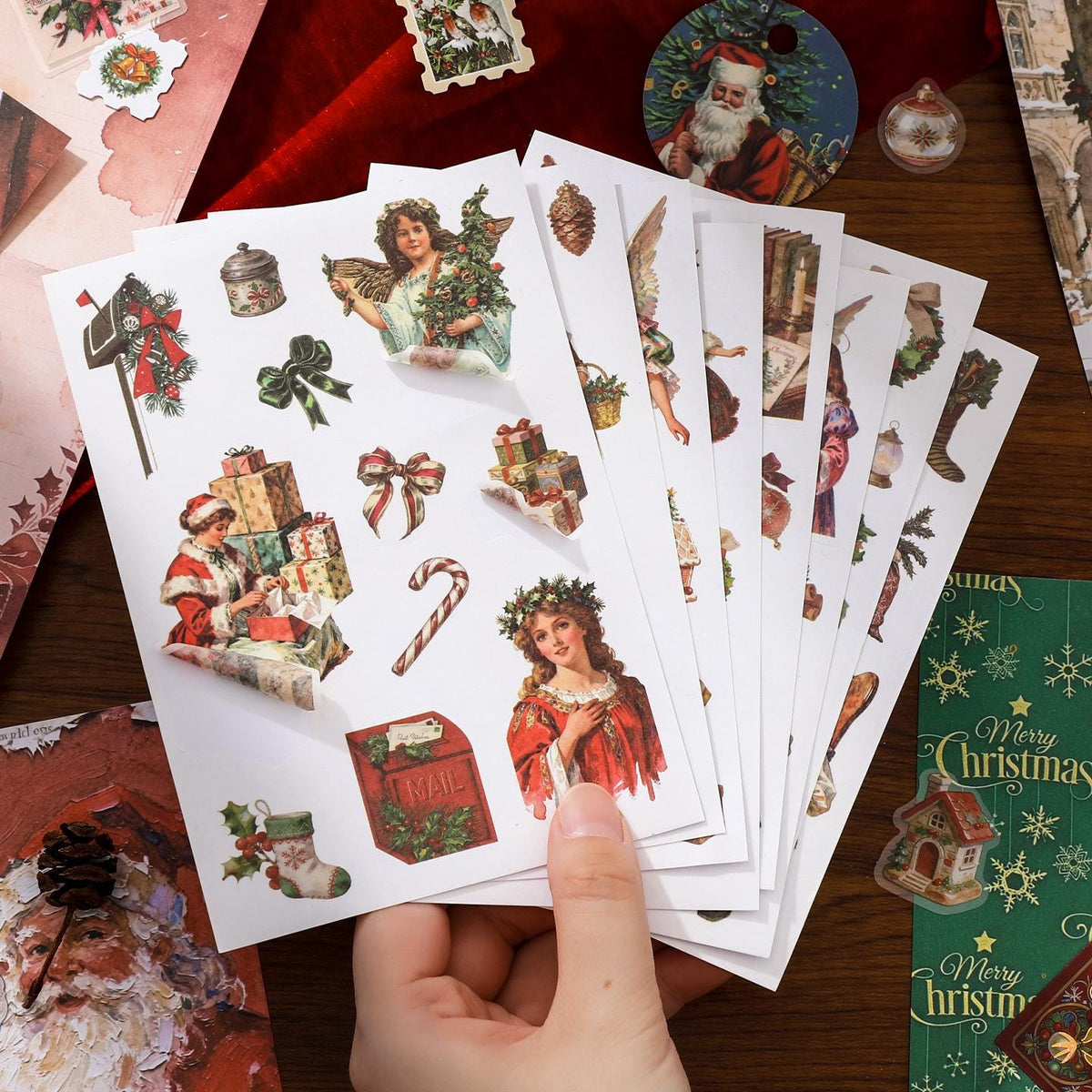 58Pcs Vintage Christmas Journal Gift Box Holiday Scrapbook Kit Santa Ephemera Set